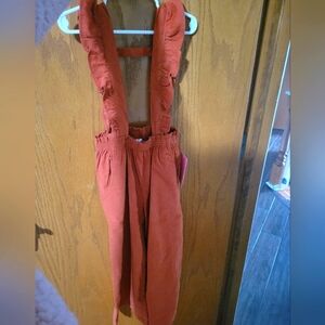 Ruffledbutts Burnt Sienna Corduroy Ruffle Strap Overalls